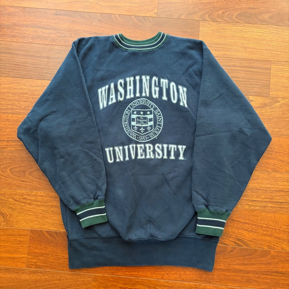 Champion Men Reverse Weave Washington University XXL Navy USA Sweatshirt 90s